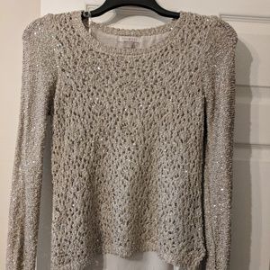 Taupe tan sweater with sheer undershirt